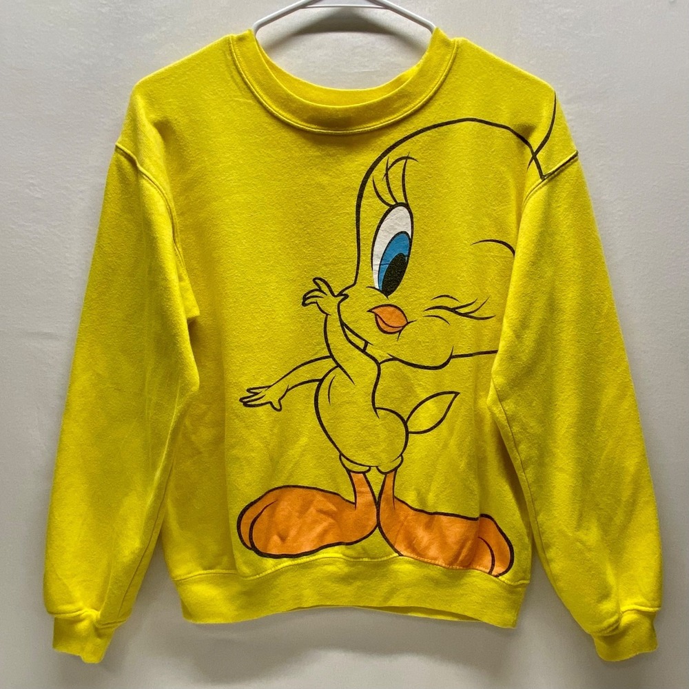 Looney Tunes Tweety Bird Sweatshirt Womens XS Yellow Lightweight Crewneck Fleece
